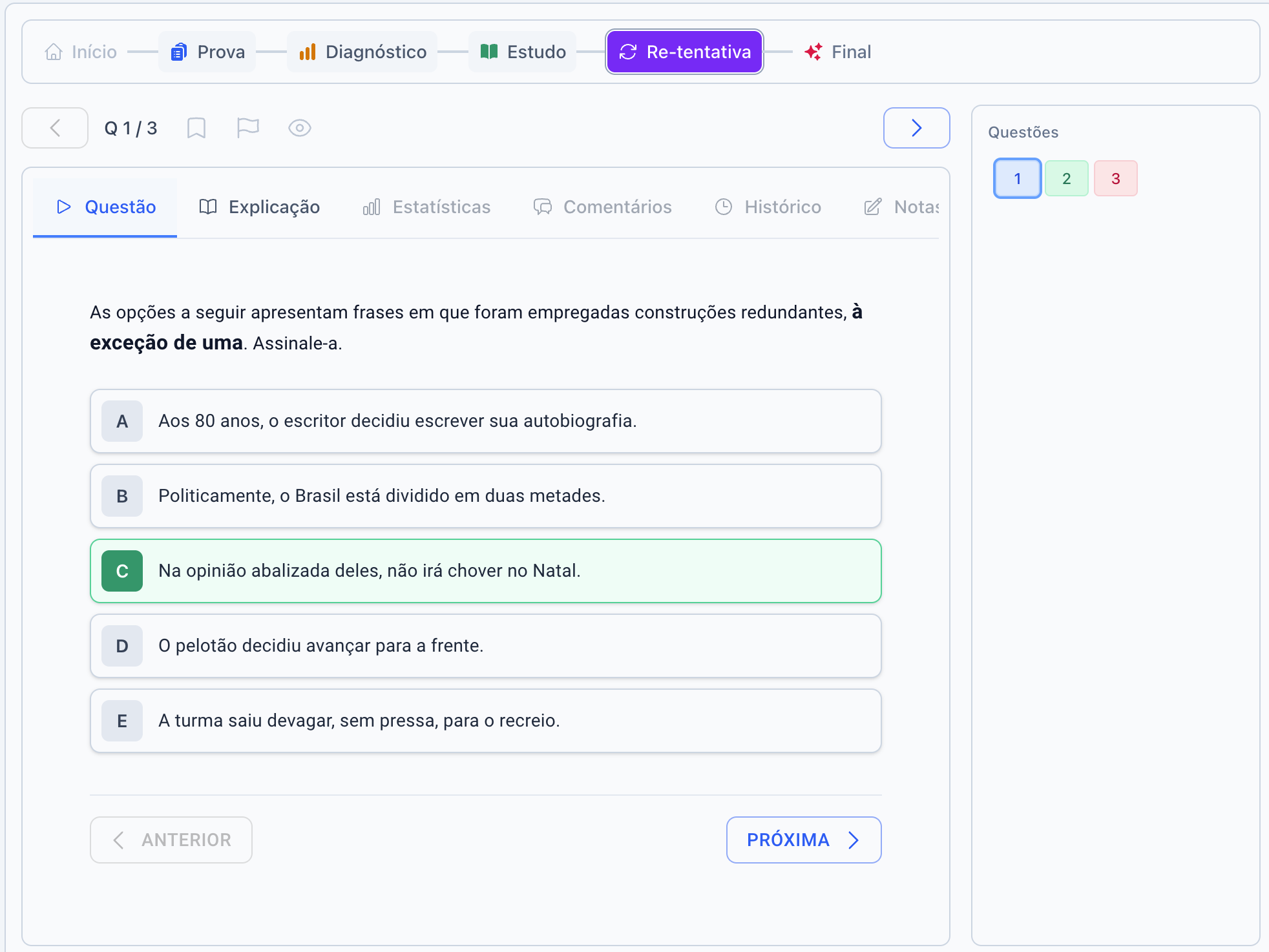 Tela da etapa 5: Re-tentativa